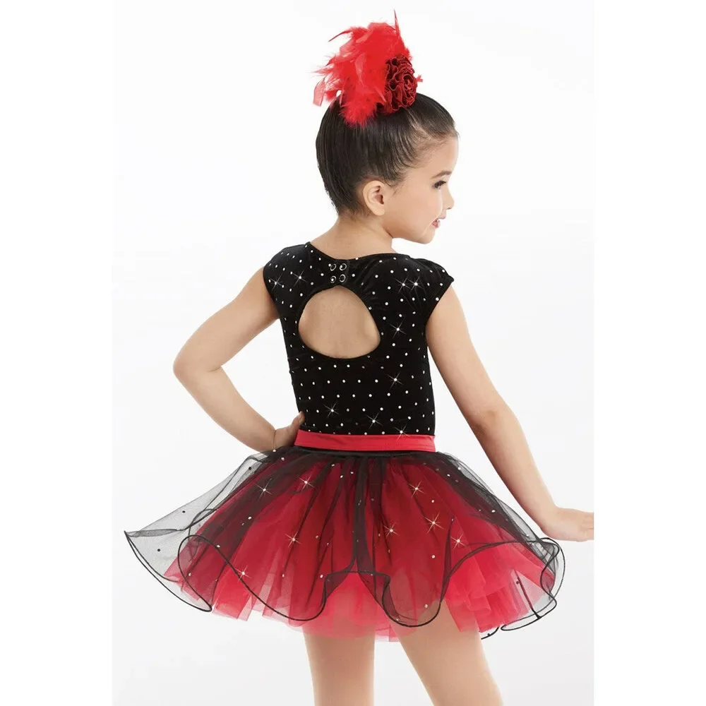 Pre-Owned Dance Costume Weissman 11803 Small Child Red Dress Jazz Sequin
